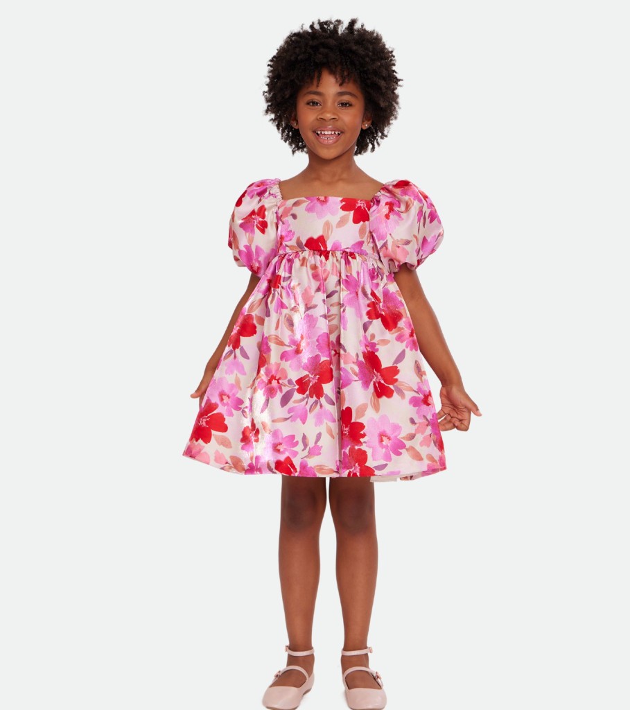 Dresses Bonnie Jean | Chloe Floral Puff Sleeve Dress