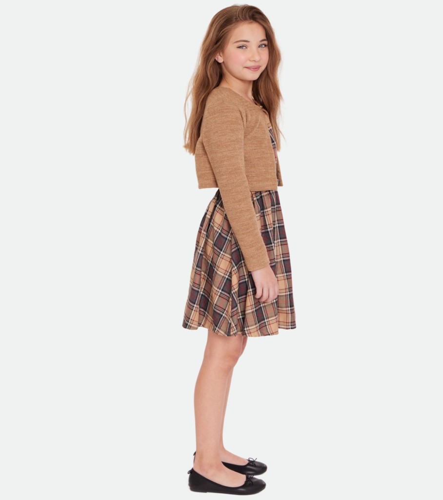 Dresses Bonnie Jean | Connie Plaid Cardigan Dress